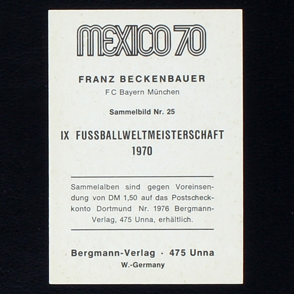 Franz Beckenbauer Bergmann Card No. 25 - Mexico 70