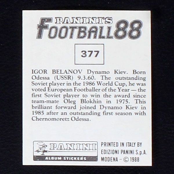 Igor Belanov Panini Sticker No. 377 - Football 88