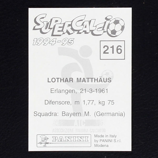 Lothar Matthäus Panini Sticker No. 216 - Super Calcio 1994