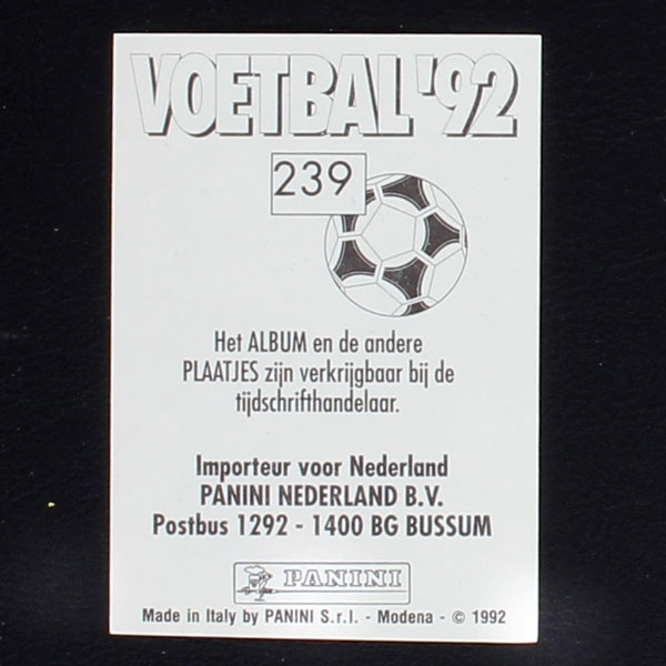 Ronald Koeman Panini Sticker No. 239 - Voetbal 92