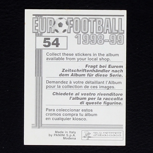 Zinedine Zidane Panini Sticker No. 54 - Euro Football 1998