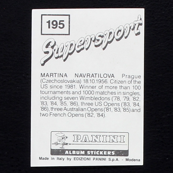 Martina Navratilova Panini Sticker No. 195 - Supersport 1987