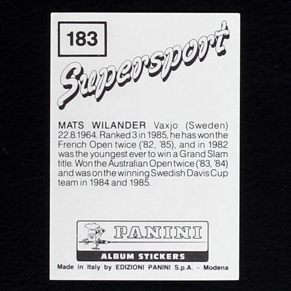 Mats Wilander Panini Sticker No. 183 - Supersport 1987