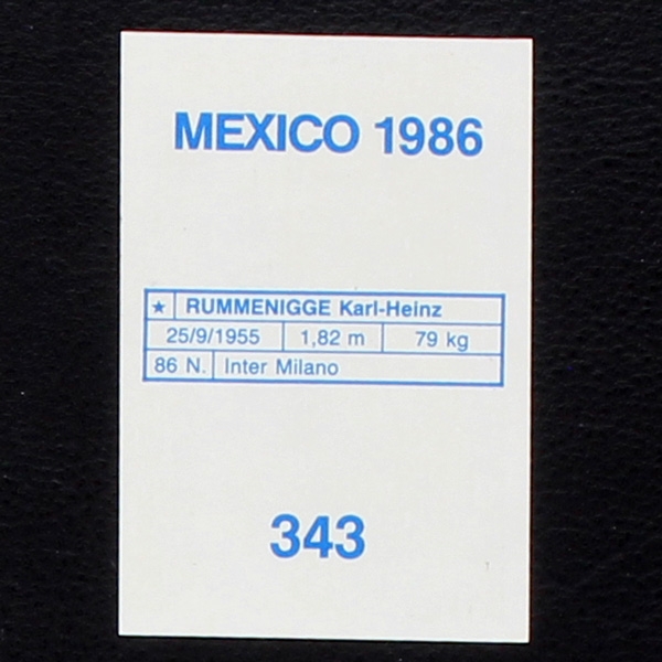 Karl-Heinz Rummenigge Flash Sticker No. 343 - Mexico 86