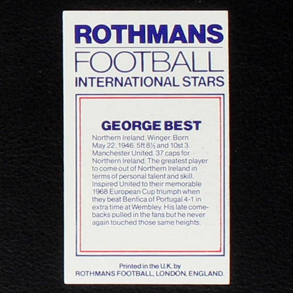 George Best Rothmans Card - Football International Stars 1984