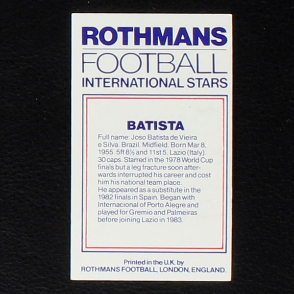 Batista Rothmans Card - Football International Stars 1984