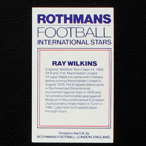 Ray Wilkins Rothmans Card - Football International Stars 1984