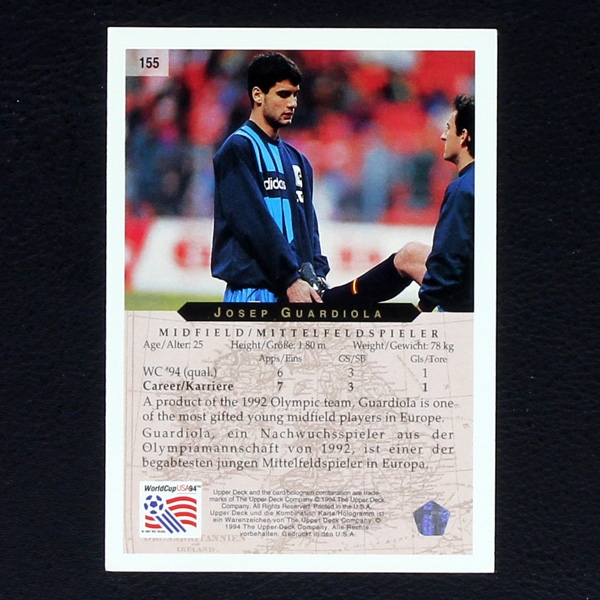 Josep Guardiola Upper Deck Trading Card No. 155 - USA 94