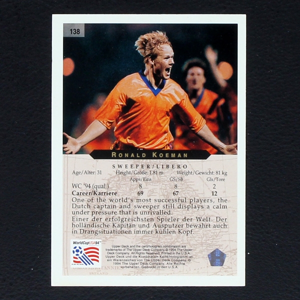 Ronald Koeman Upper Deck Trading Card No. 138 - USA 94