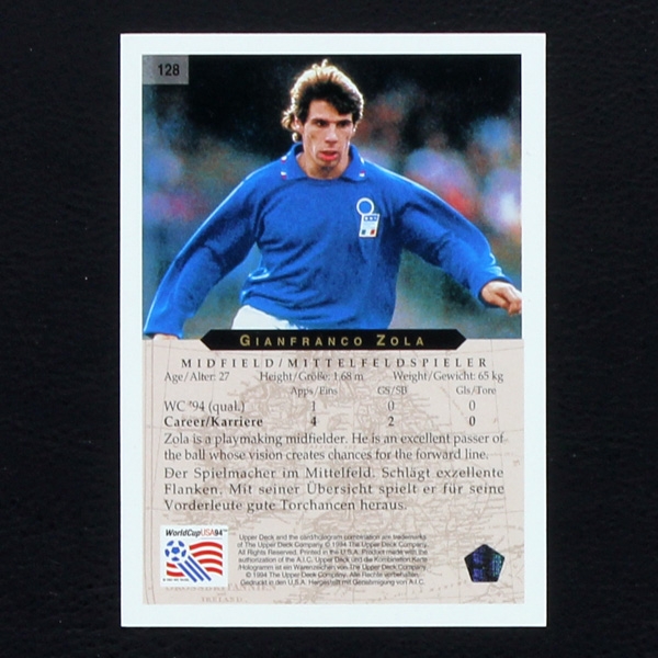 Gianfranco Zola Upper Deck Trading Card No. 128 - USA 94