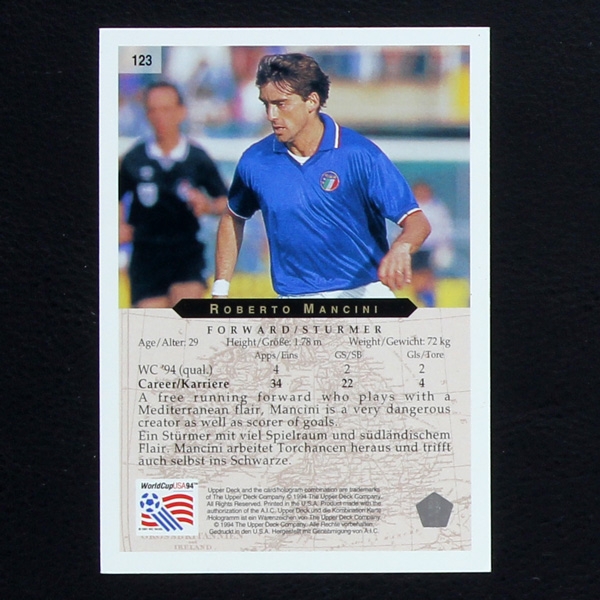 Roberto Mancini Upper Deck Trading Card No. 123 - USA 94